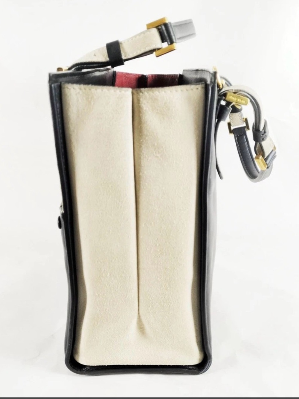 Giorgio Armani Black and Cream Two-Tone Leather Tote with Gold Hardware - Picture 3 of 9